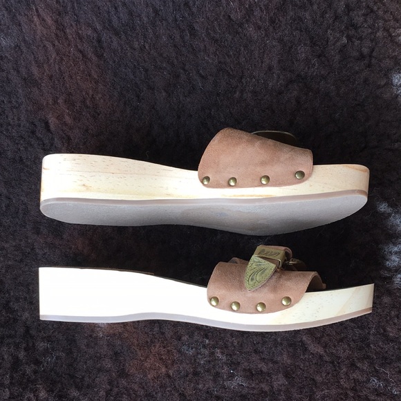 Free People Westtown Slide wood slide chunky sandals size 8 - Picture 4 of 11